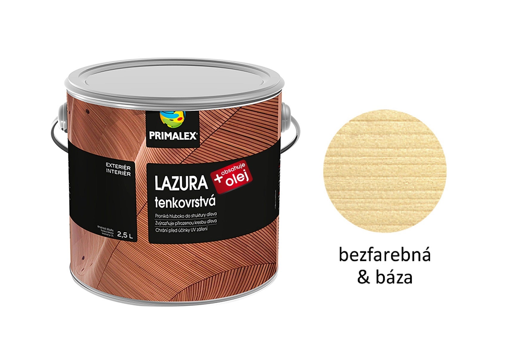 PRIMALEX LAZÚRA tenkovrstvá na drevo + olej bezfarebná báza 2,5 l