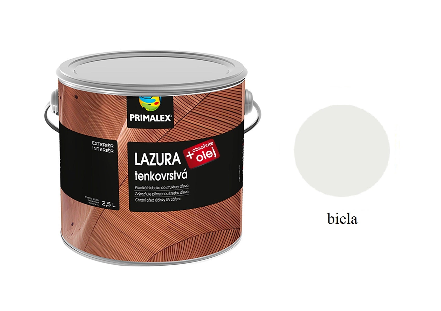 PRIMALEX LAZÚRA tenkovrstvá na drevo + olej biela 2,5 l