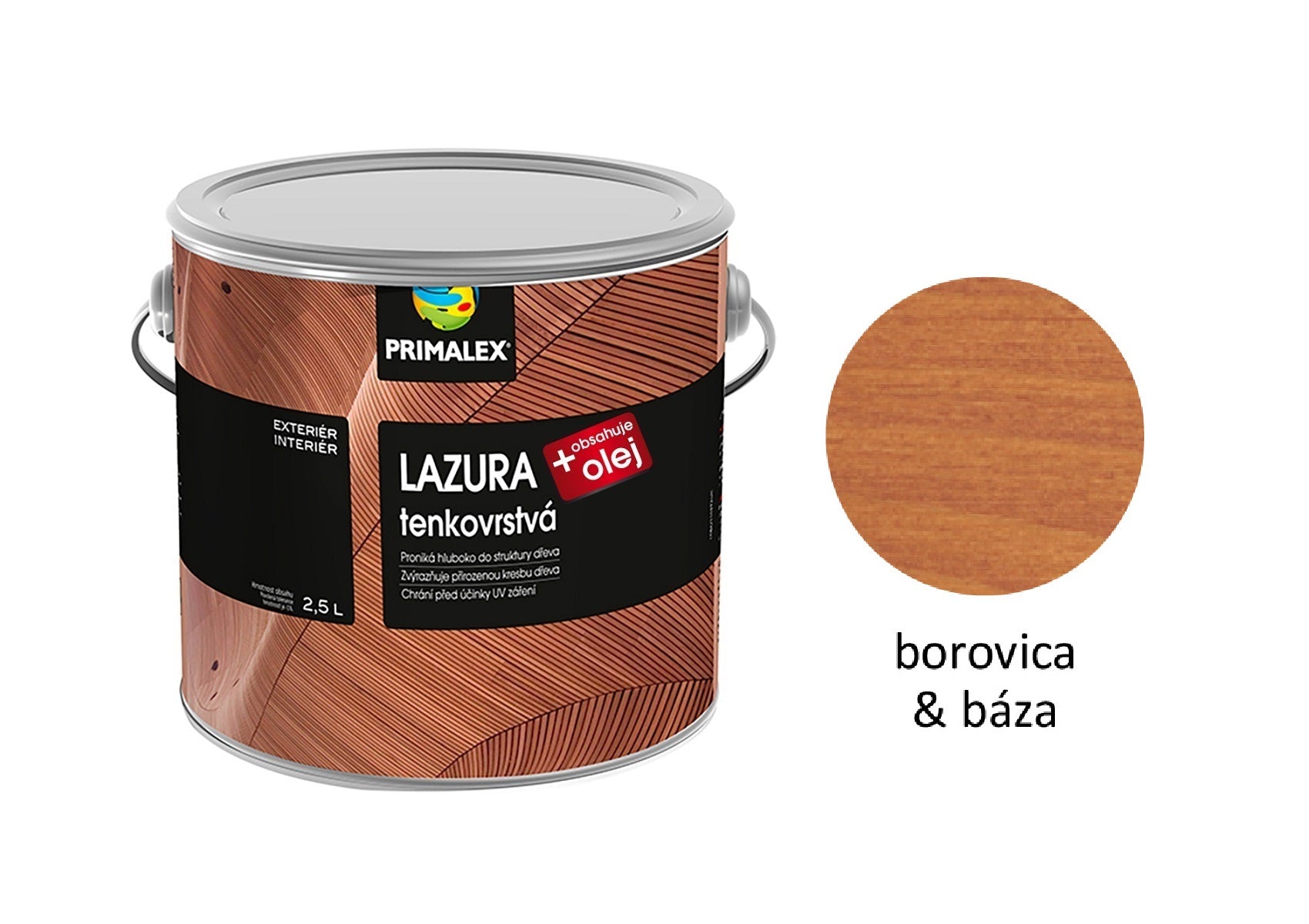 PRIMALEX LAZÚRA tenkovrstvá na drevo + olej borovica a báza 2,5 l