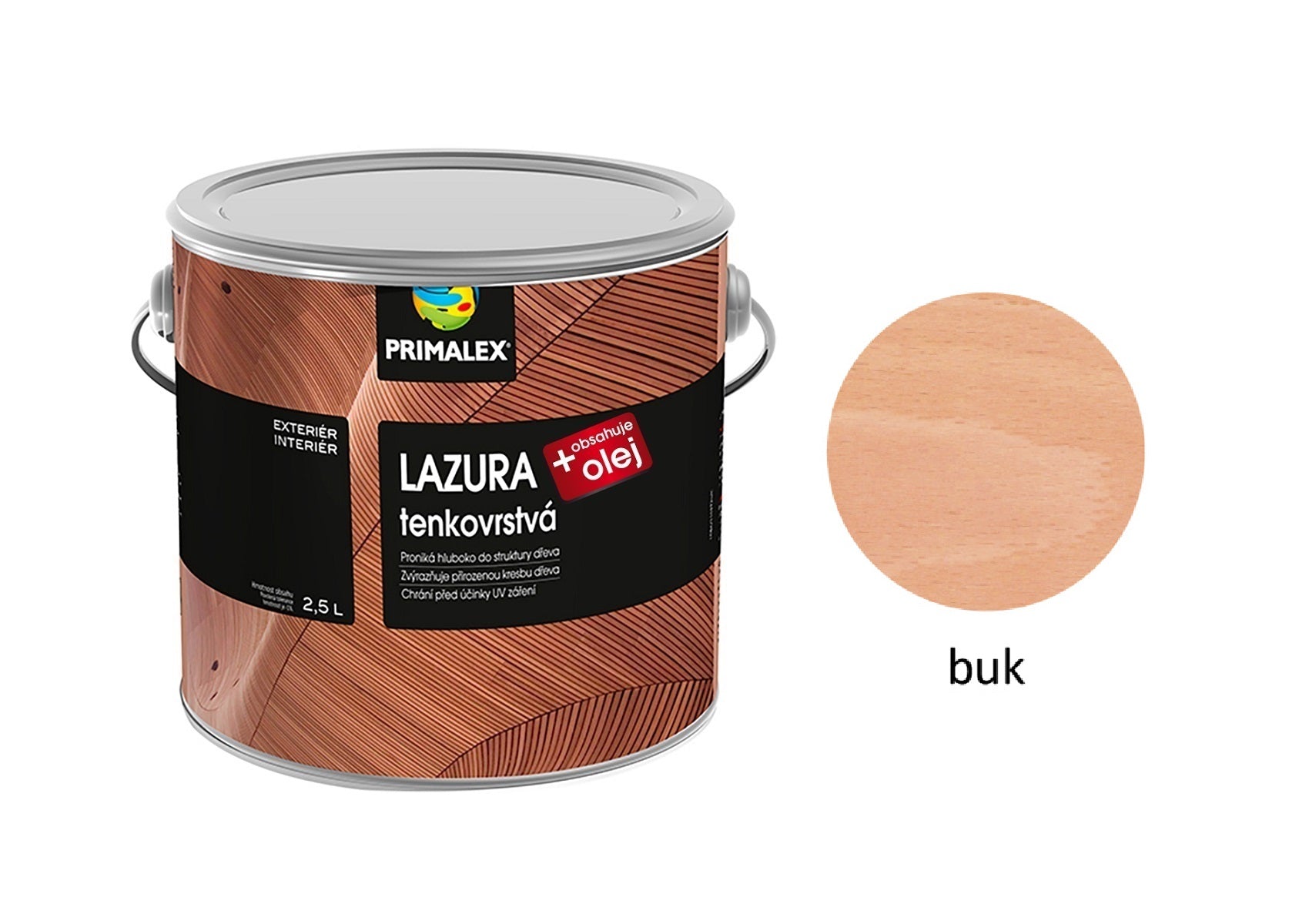 PRIMALEX LAZÚRA tenkovrstvá na drevo + olej buk 2,5 l