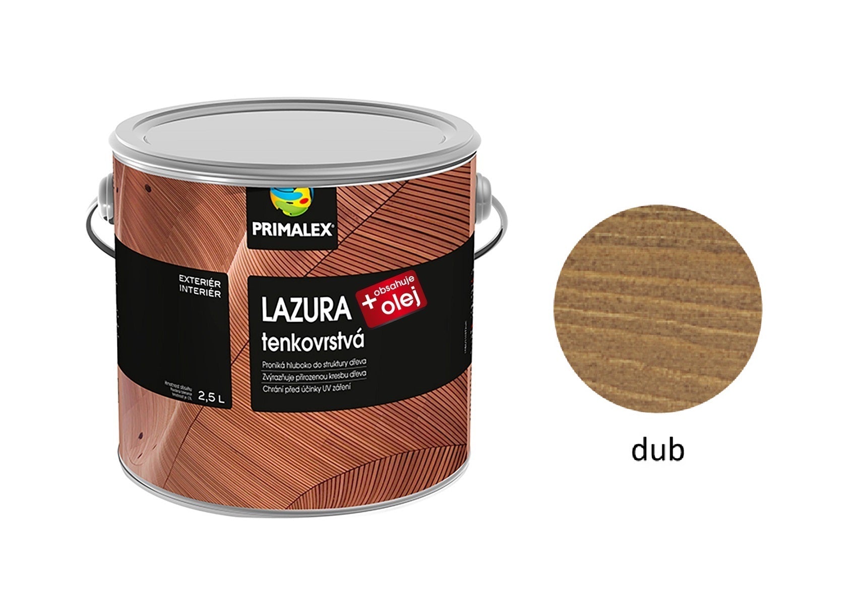PRIMALEX LAZÚRA tenkovrstvá na drevo + olej dub 2,5 l