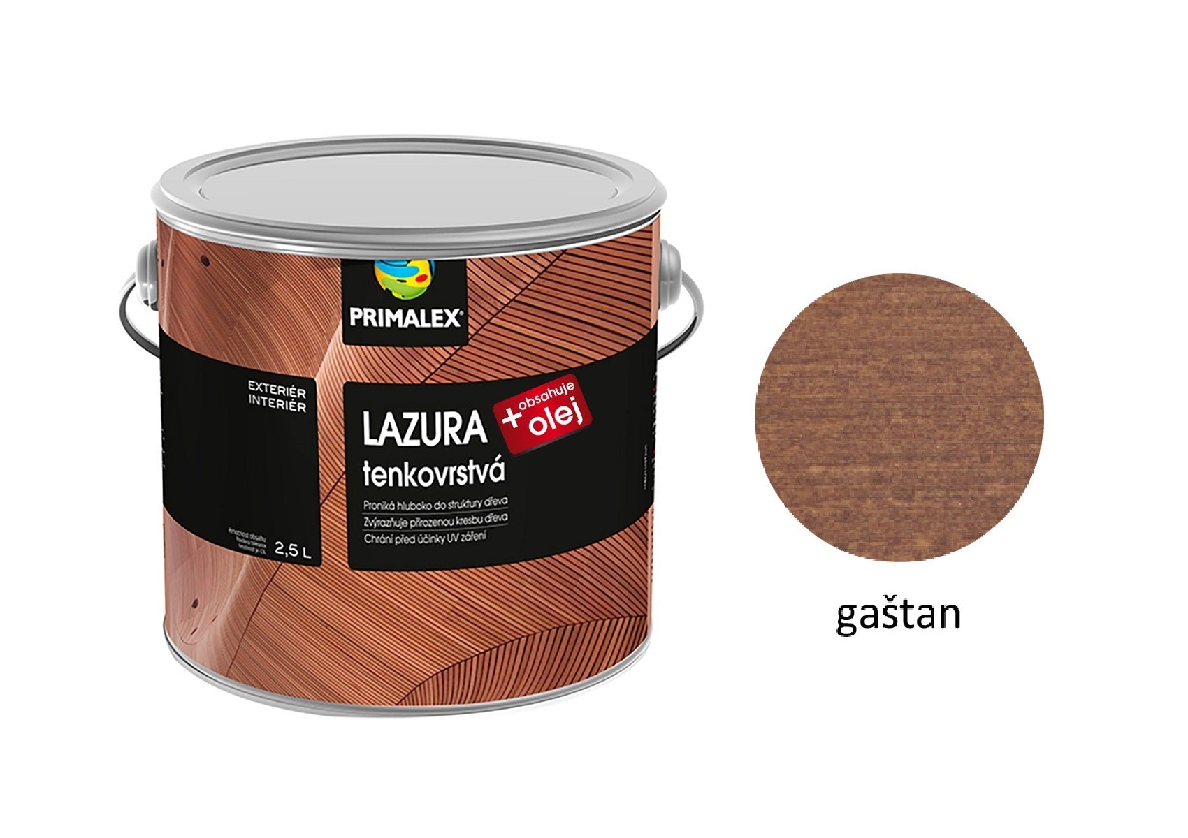 PRIMALEX LAZÚRA tenkovrstvá na drevo + olej gaštan 2,5 l