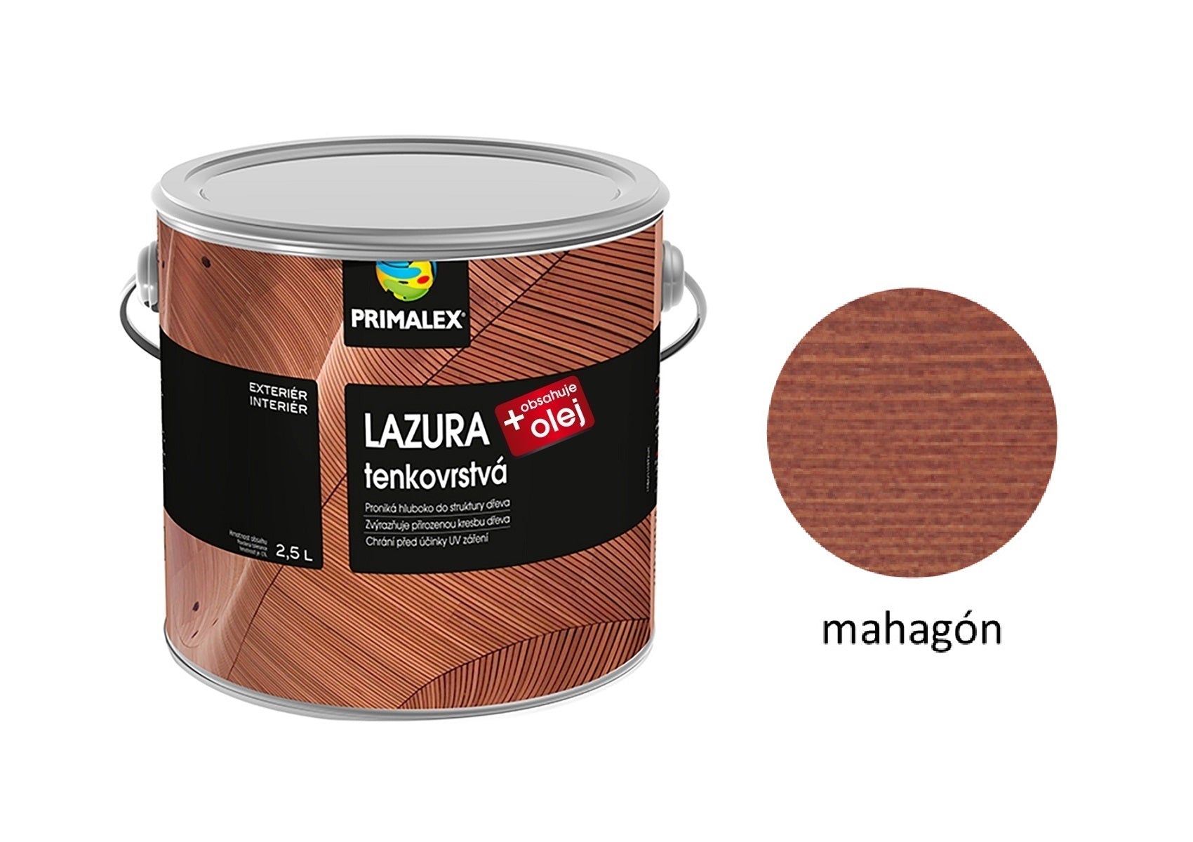PRIMALEX LAZÚRA tenkovrstvá na drevo + olej mahagón 2,5 l
