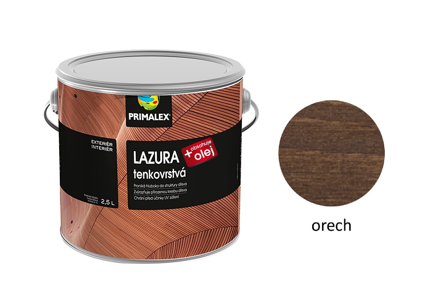 PRIMALEX LAZÚRA tenkovrstvá na drevo + olej orech 2,5 l