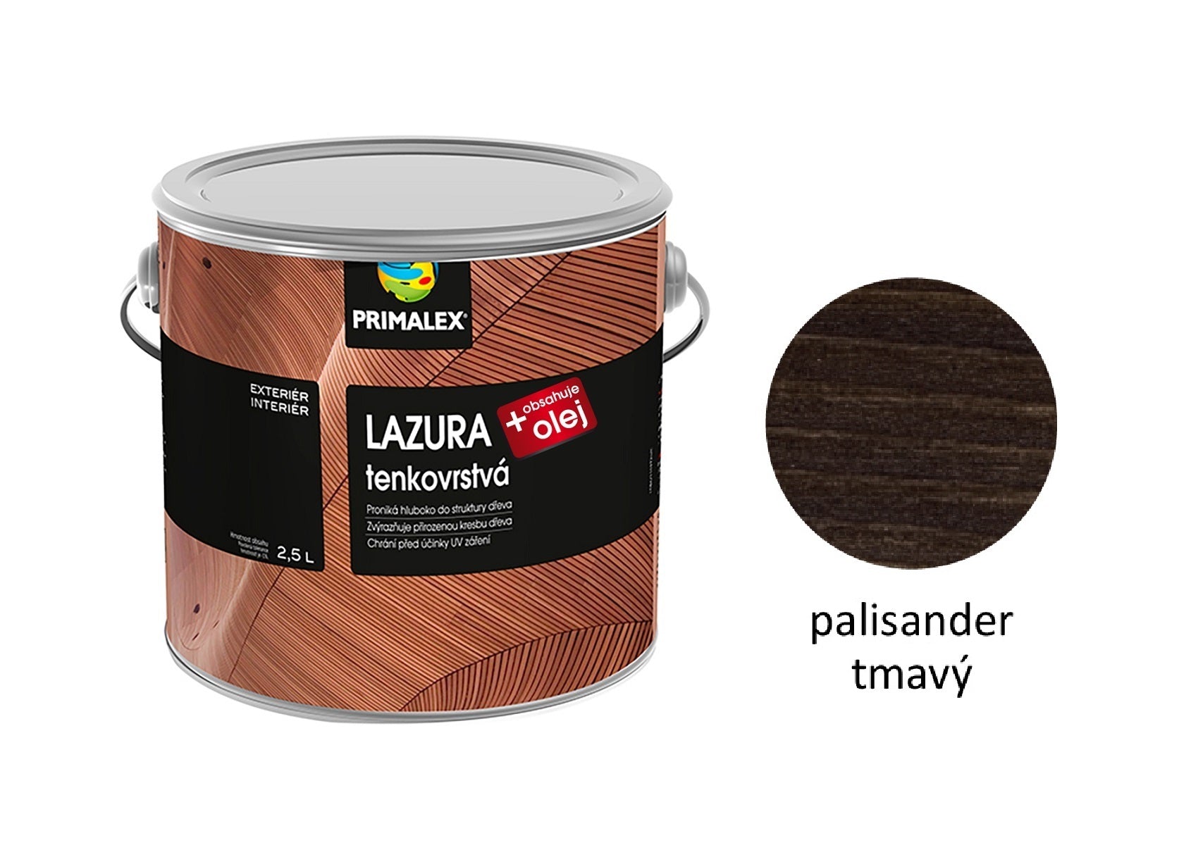 PRIMALEX LAZÚRA tenkovrstvá na drevo + olej palisander tmavý 2,5 l