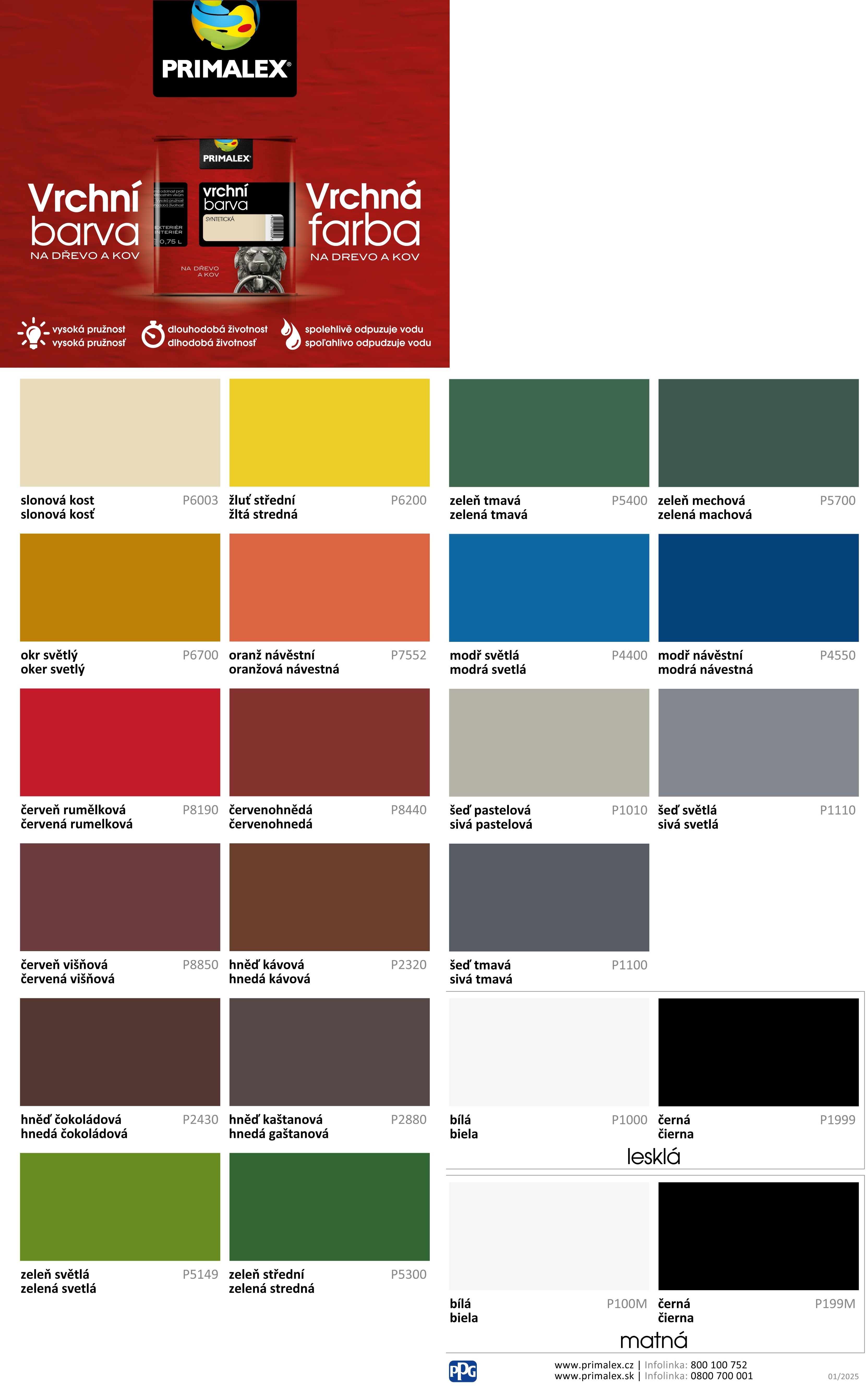 PRIMALEX Vrchná farba na drevo a kov vzorkovník