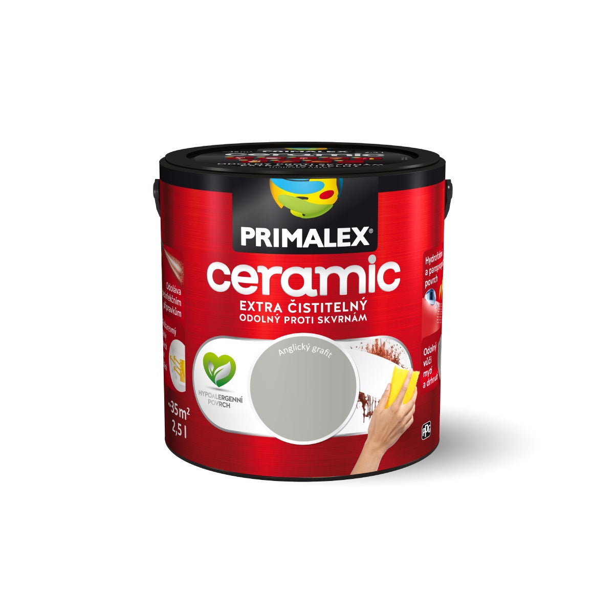 PRIMALEX ceramic umývateľná interiérová farba na stenu anglický grafit 2,5 l