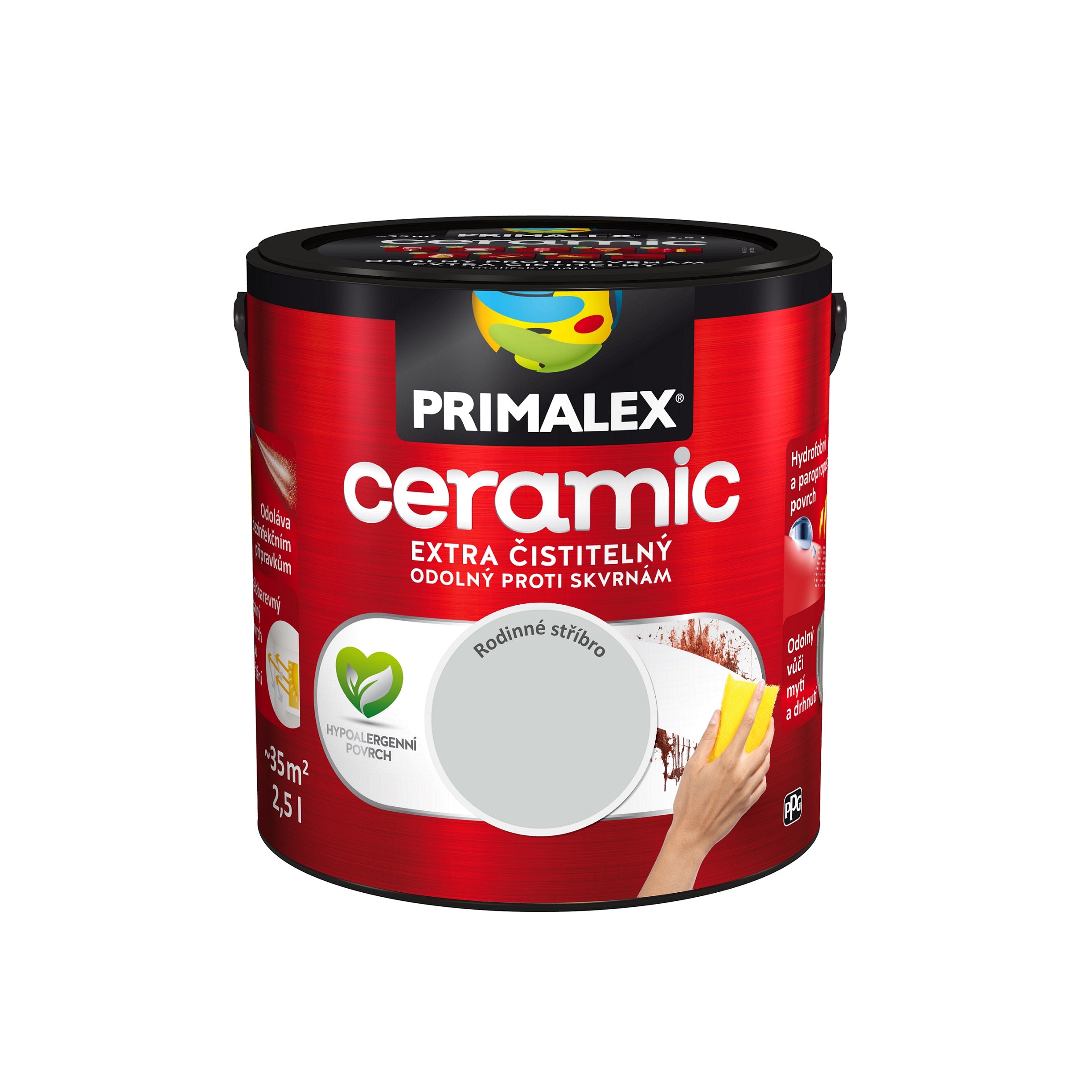 PRIMALEX ceramic umývateľná interiérová farba na stenu rodinné striebro 2,5 l