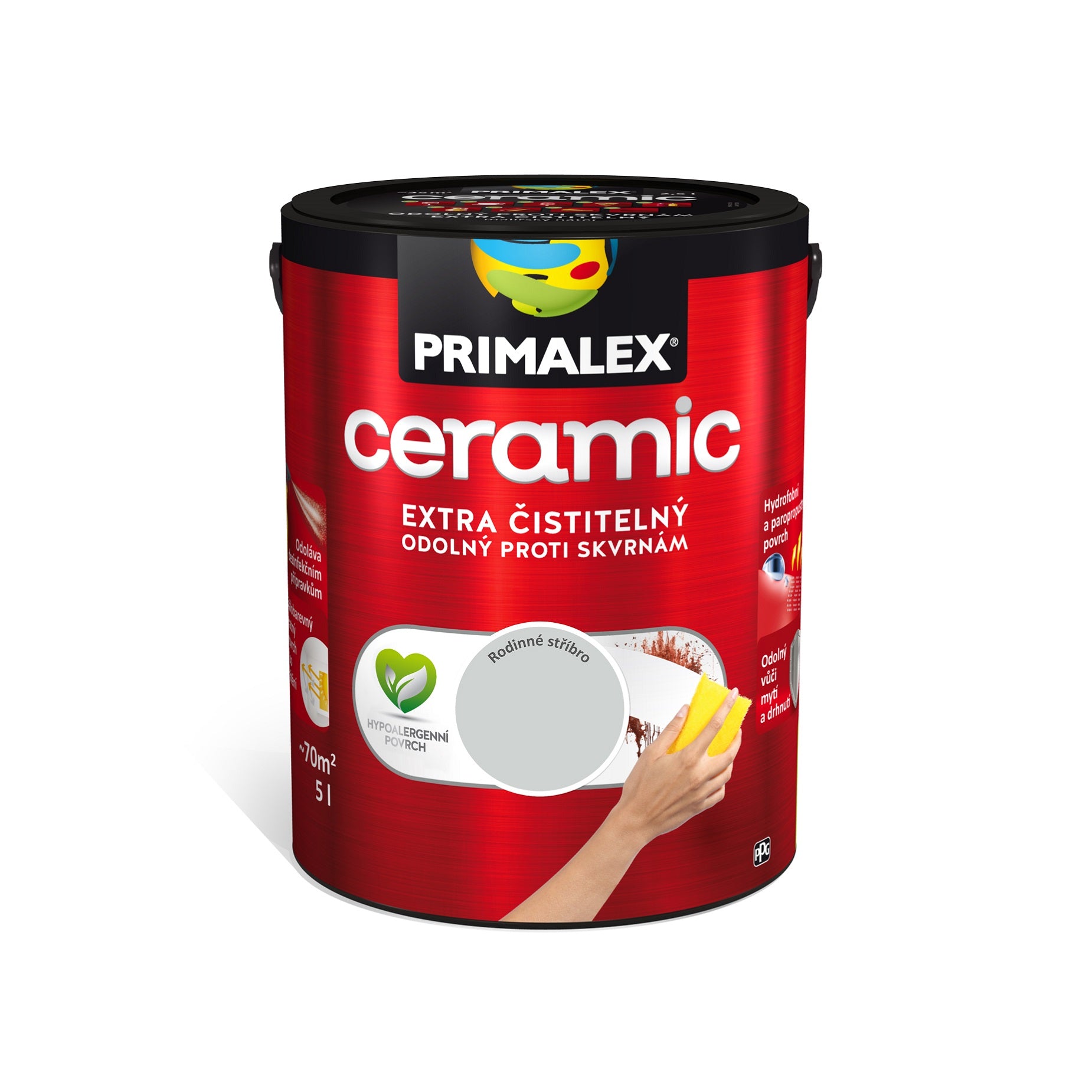 PRIMALEX ceramic umývateľná interiérová farba na stenu rodinné striebro 5 l