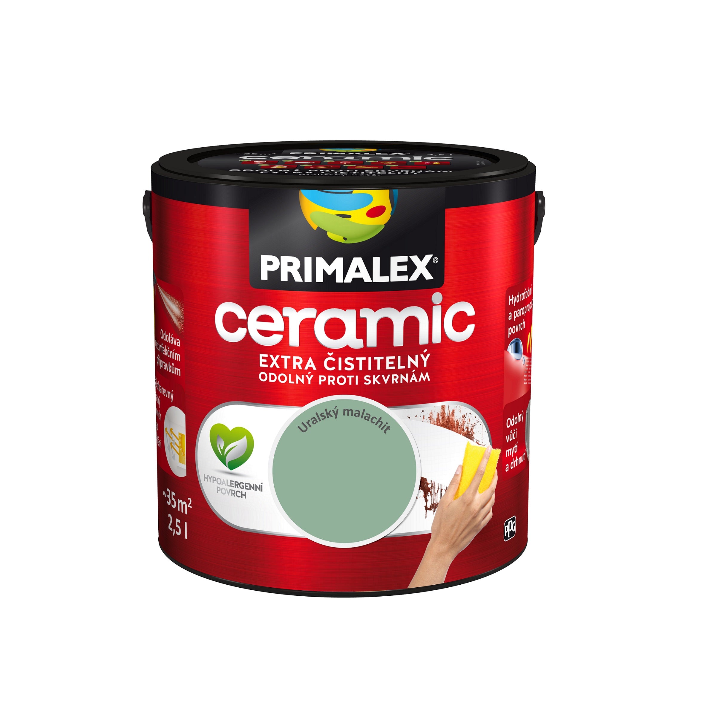 PRIMALEX ceramic umývateľná interiérová farba na stenu uralský malachit 2,5 l