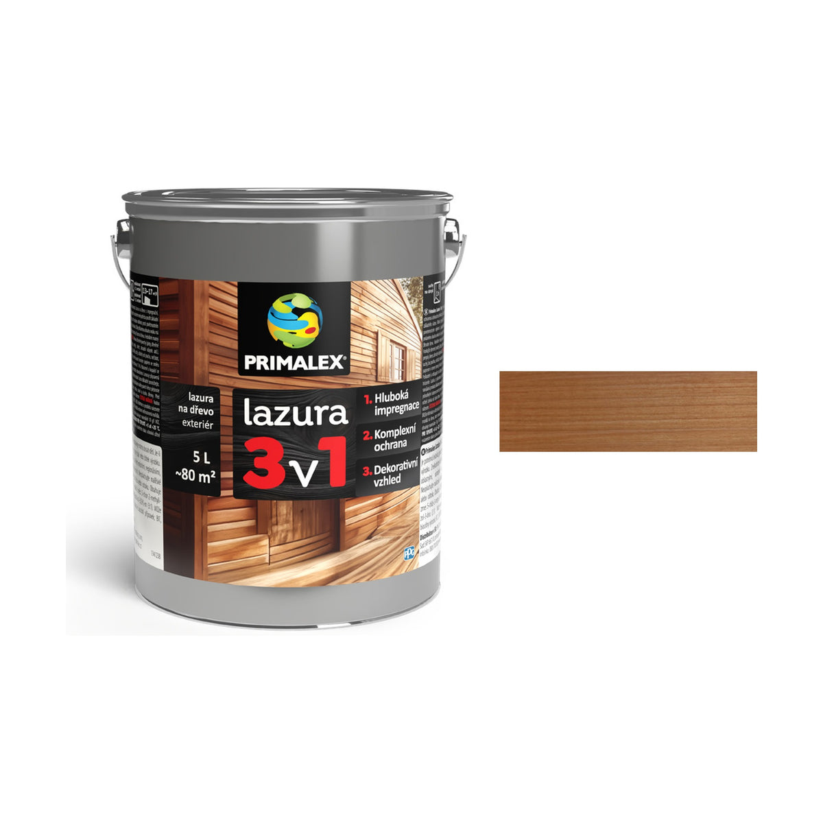 PRIMALEX lazura 3v1 céder 5 l, tenkovrstvá lazúra na drevo