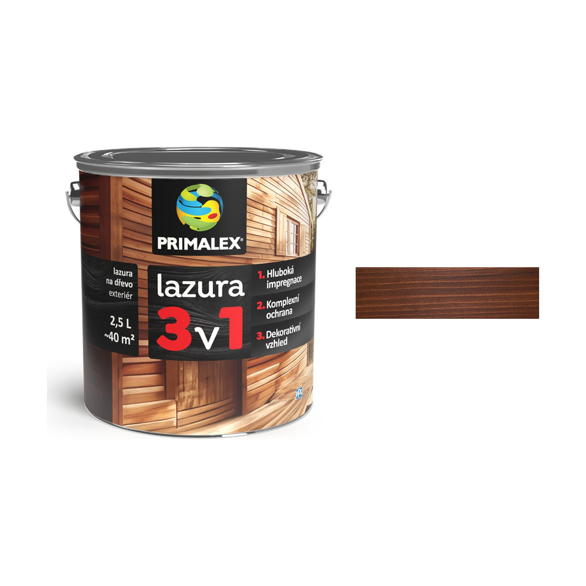 PRIMALEX lazura 3v1 lieskový orech 2,5 l, tenkovrstvá lazúra na drevo
