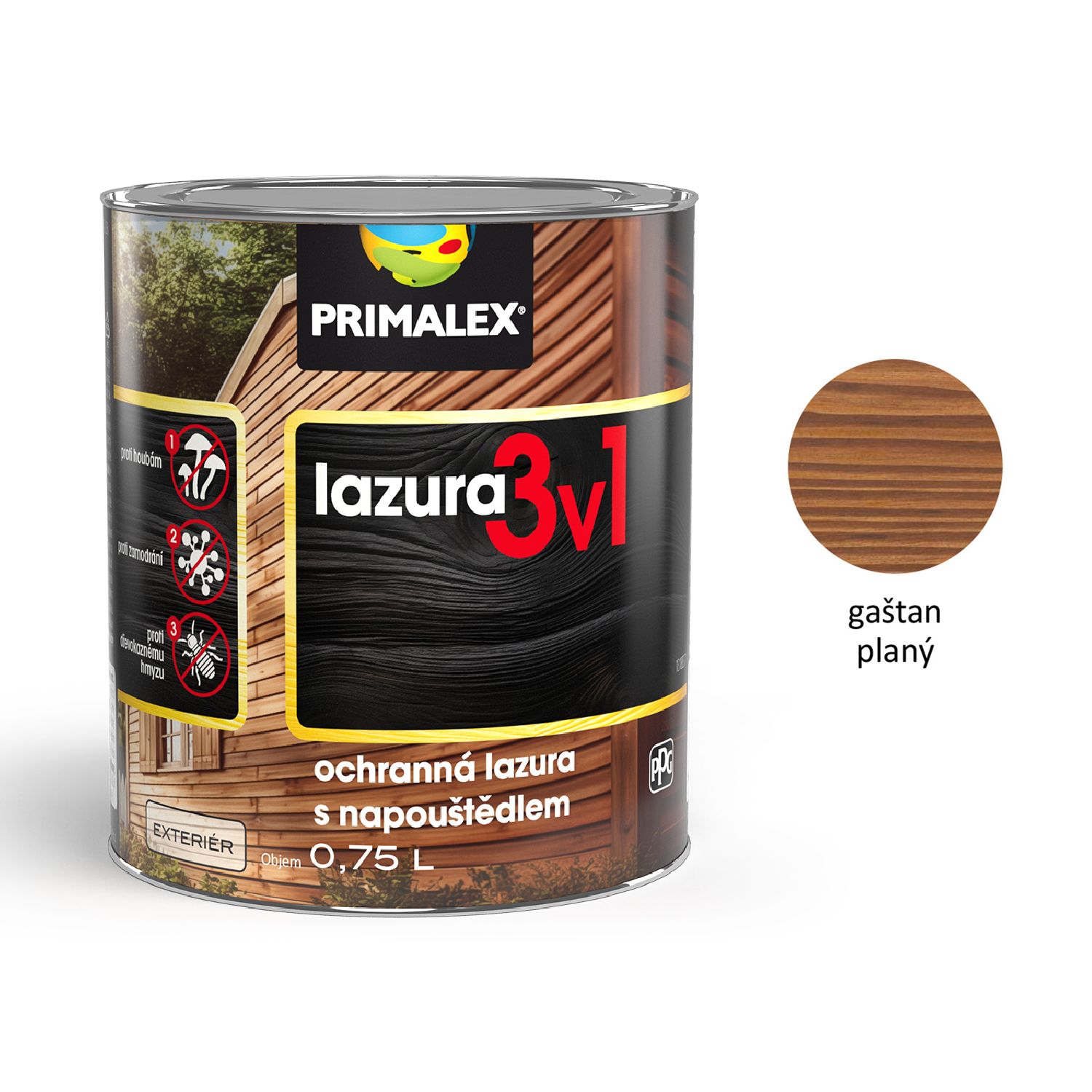 PRIMALEX lazura 3v1 ochranná lazúra na drevo s napúšťadlom exteriér - gaštan planý