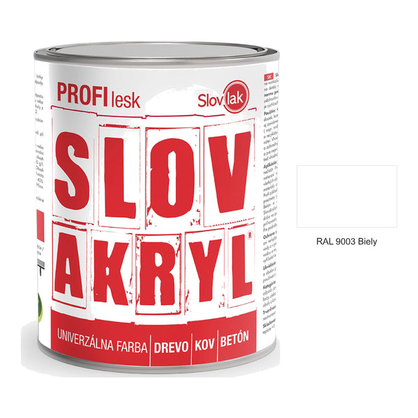 SLOVAKRYL PROFI lesk vodou riediteľná univerzálna rýchloschnúca farba na drevo, kov a betón - RAL 9003 Biely