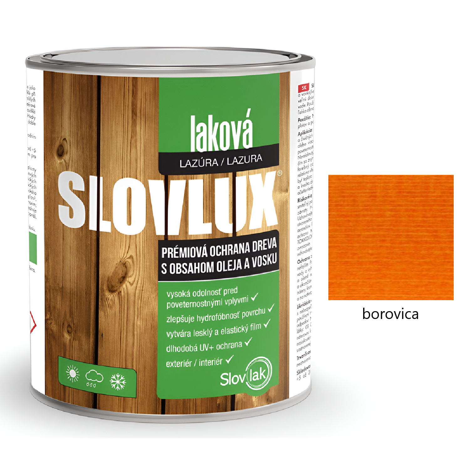 Slovlak SLOVLUX laková hrubovrstvá lazúra na drevo - borovica