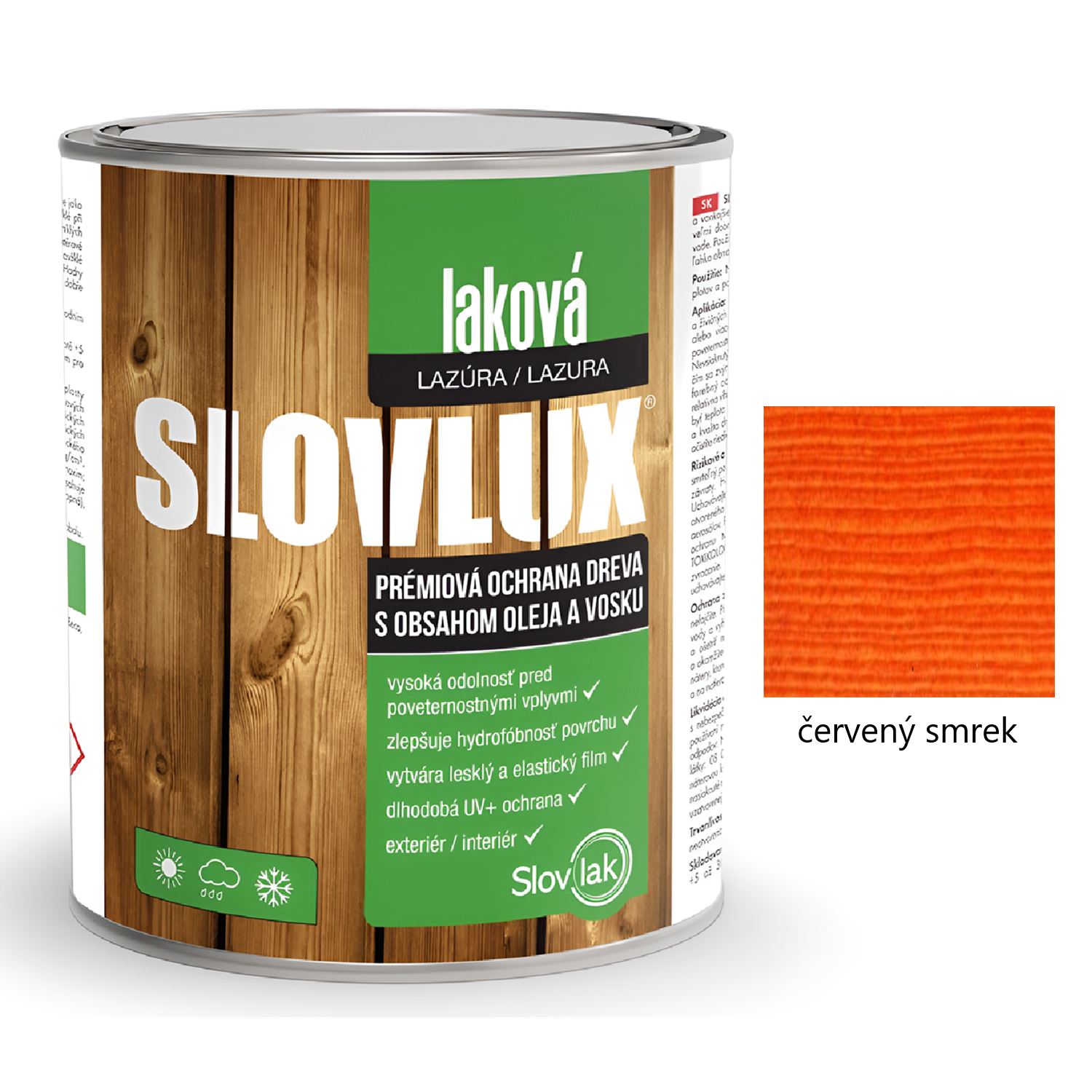 Slovlak SLOVLUX laková hrubovrstvá lazúra na drevo - červený smrek