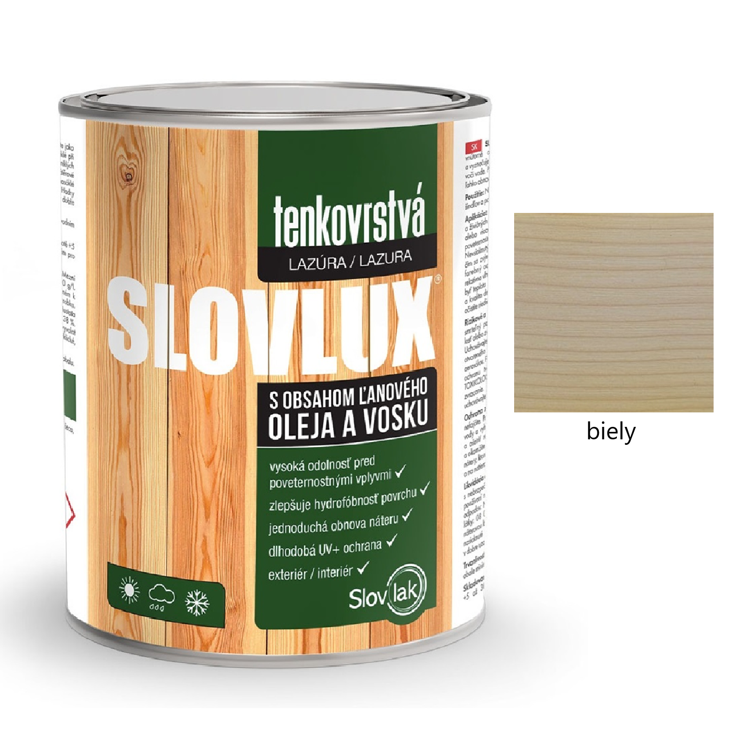Slovlak SLOVLUX tenkovrstvá lazúra na drevo - biely