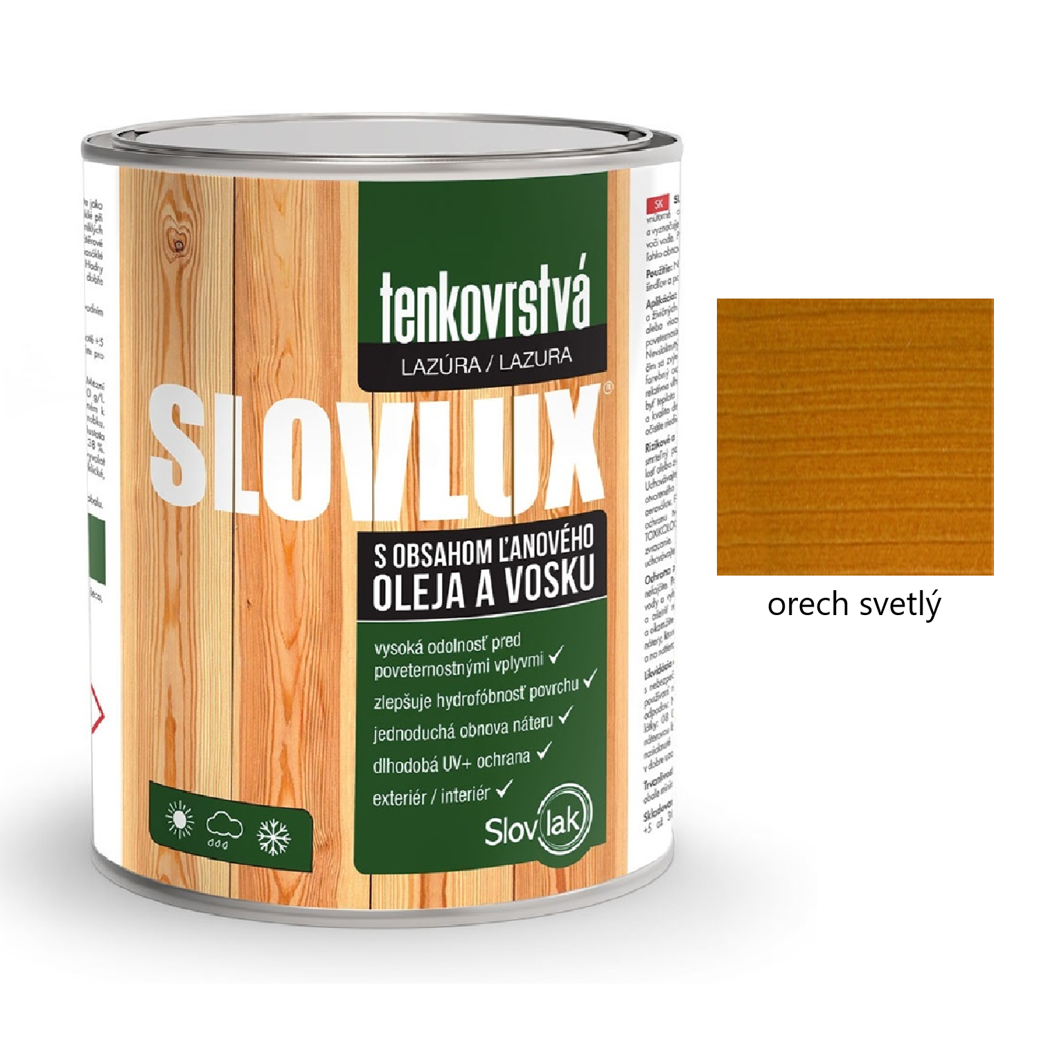 Slovlak SLOVLUX tenkovrstvá lazúra na drevo - orech svetlý