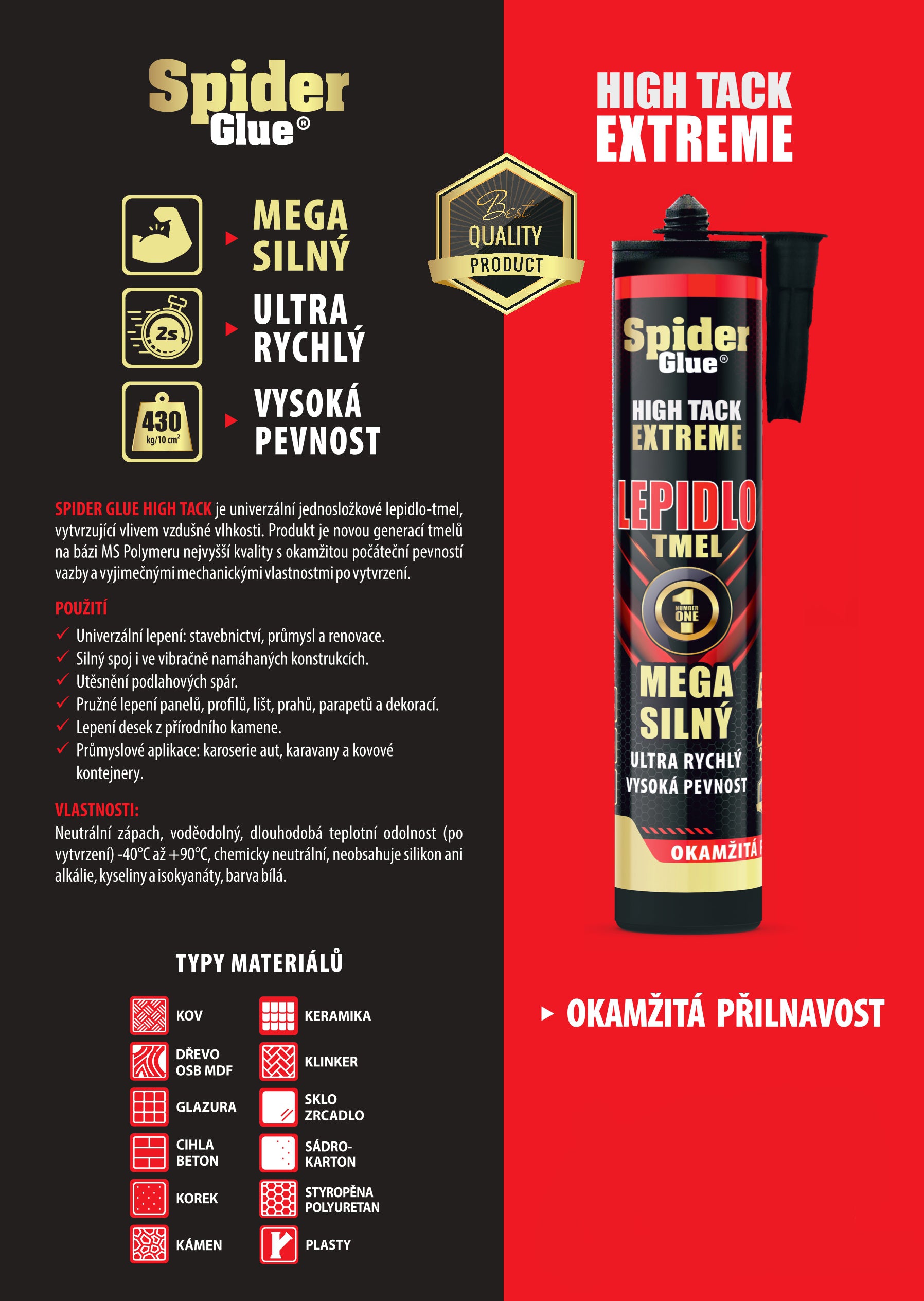 Spider Glue HIGH TACK EXTREME montážne lepidlo 290 ml - letáčik