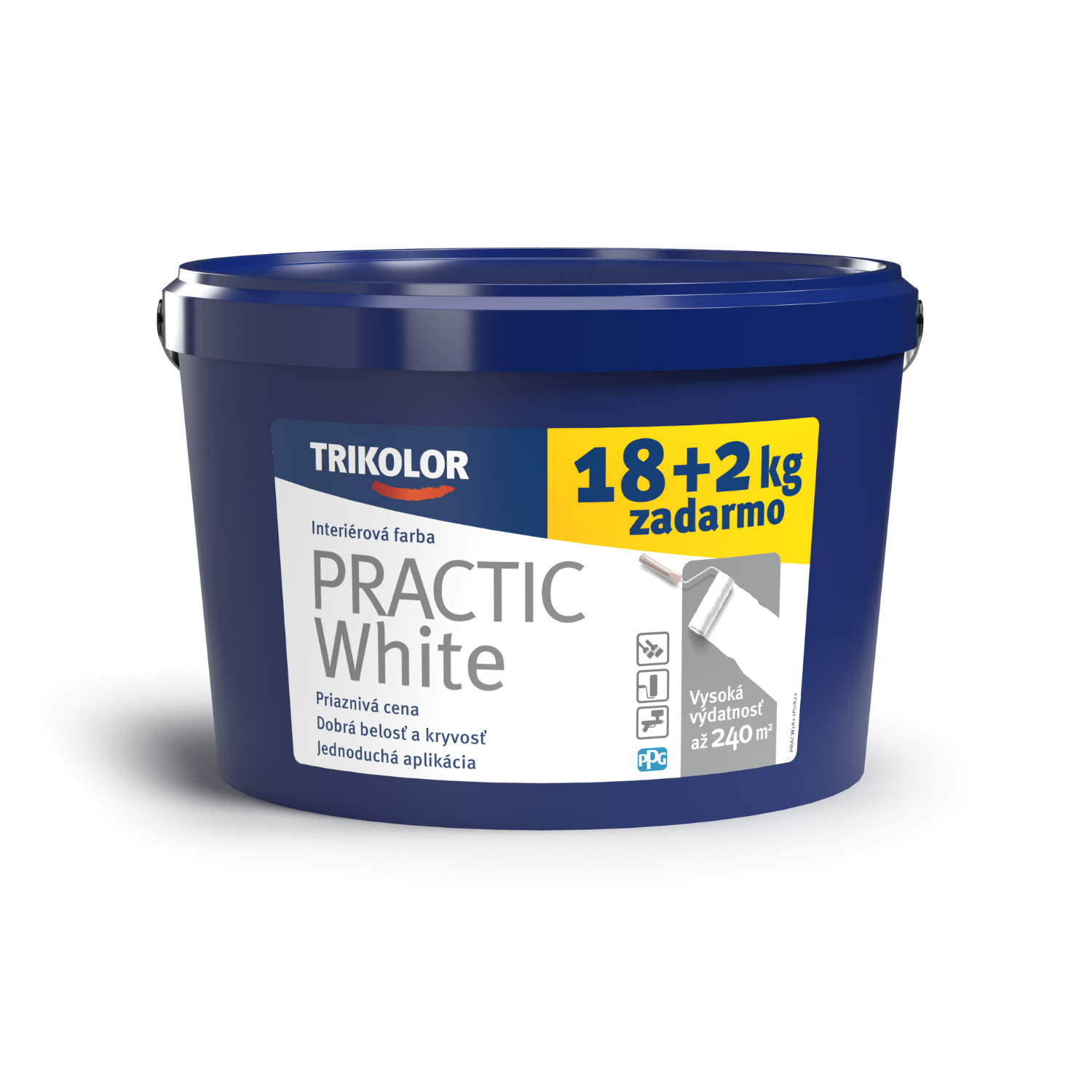 TRIKOLOR PRACTIC White biela matná maliarska farba na stenu 18 + 2 kg