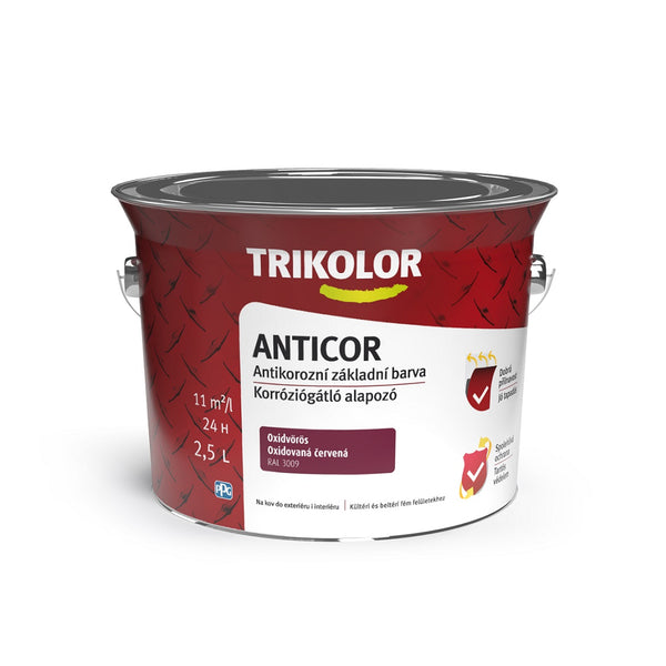 TRIKOLOR ANTICOR Antikorózna základná farba na kov červená 2,5 l
