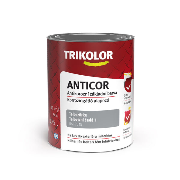 TRIKOLOR ANTICOR Antikorózna základná farba na kov sivá 0,75 l