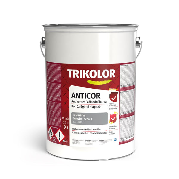 TRIKOLOR ANTICOR Antikorózna základná farba na kov sivá 9 l