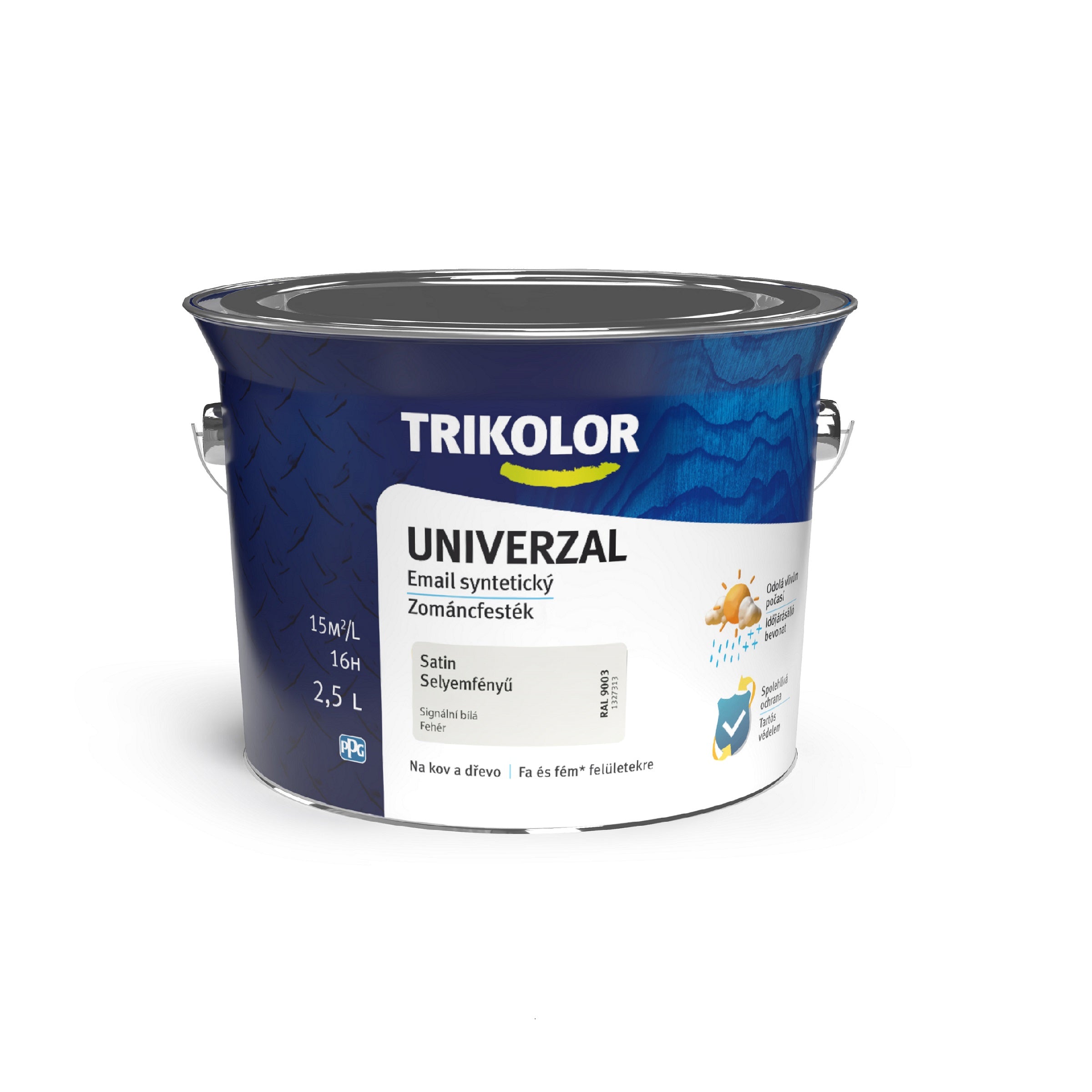 TRIKOLOR UNIVERZAL Email univerzálna vrchná syntetická farba na kov a drevo signálna biela 2,5 l