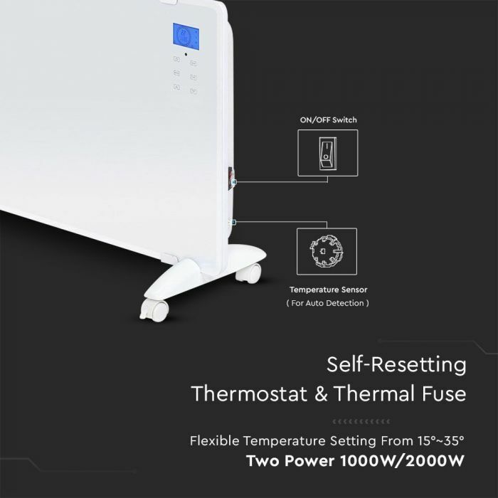 Elektrický ohrievač s diaľkovým ovládačom 2000W IP24 biely VT-2000WRD (V-TAC)