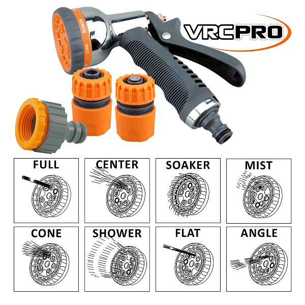 Postrekovacia pištoľ 8 funkcií kov/plast 1/2″ s príslušenstvom 1/2″-3/4″ VRCPRO