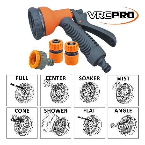 Postrekovacia pištoľ 8 funkcií plast 1/2″ s príslušenstvom 1/2″-3/4″