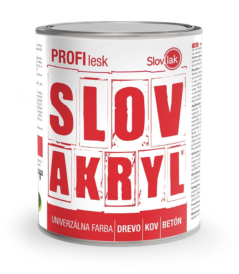SLOVAKRYL PROFI lesk vodou riediteľná univerzálna rýchloschnúca farba na drevo, kov a betón