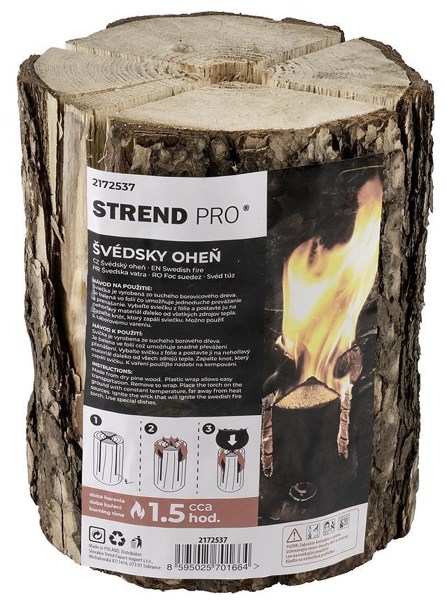 Švédsky oheň Strend Pro WOODSON, prenosné ohnisko, prírodný varič, poleno na varenie, kempovanie, táborák, 1 hod