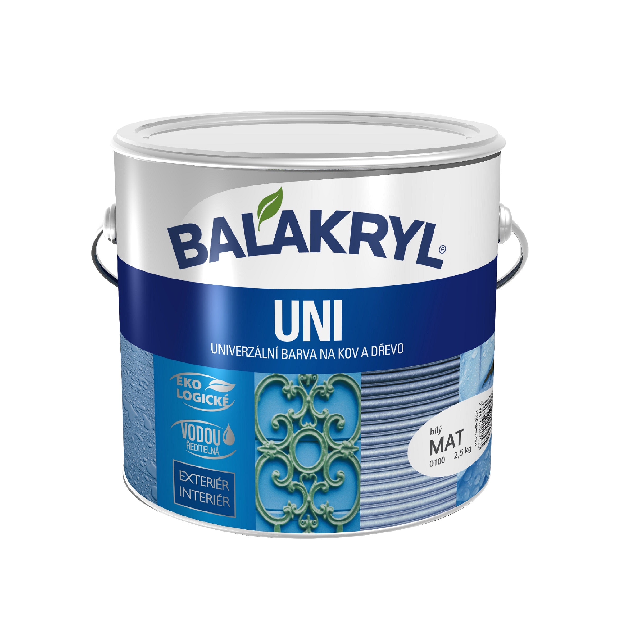 BALAKRYL UNI MAT vodou riediteľná ekologická farba na drevo a kov biela 2,5 kg