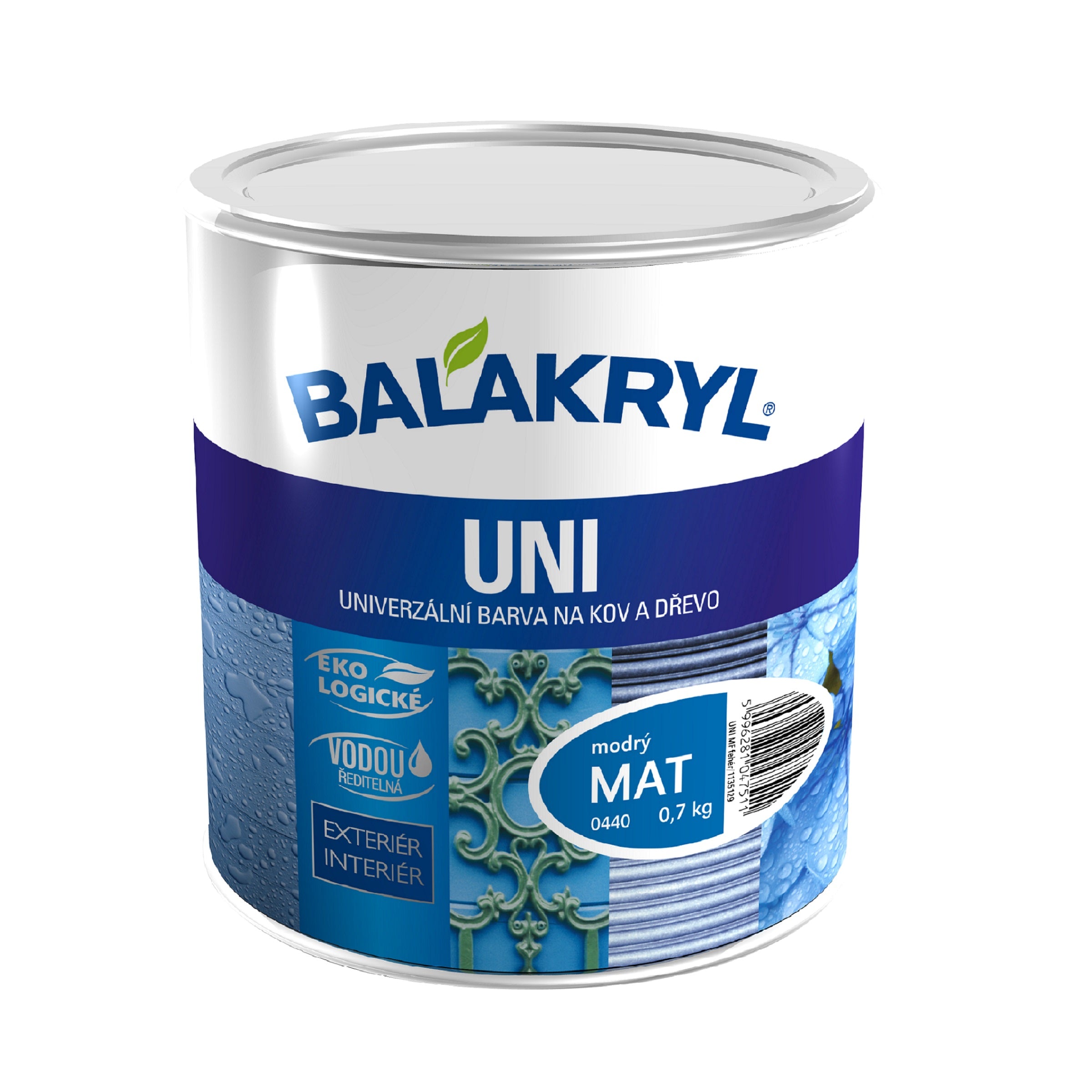 BALAKRYL UNI MAT vodou riediteľná ekologická farba na drevo a kov modrá 0,7 kg