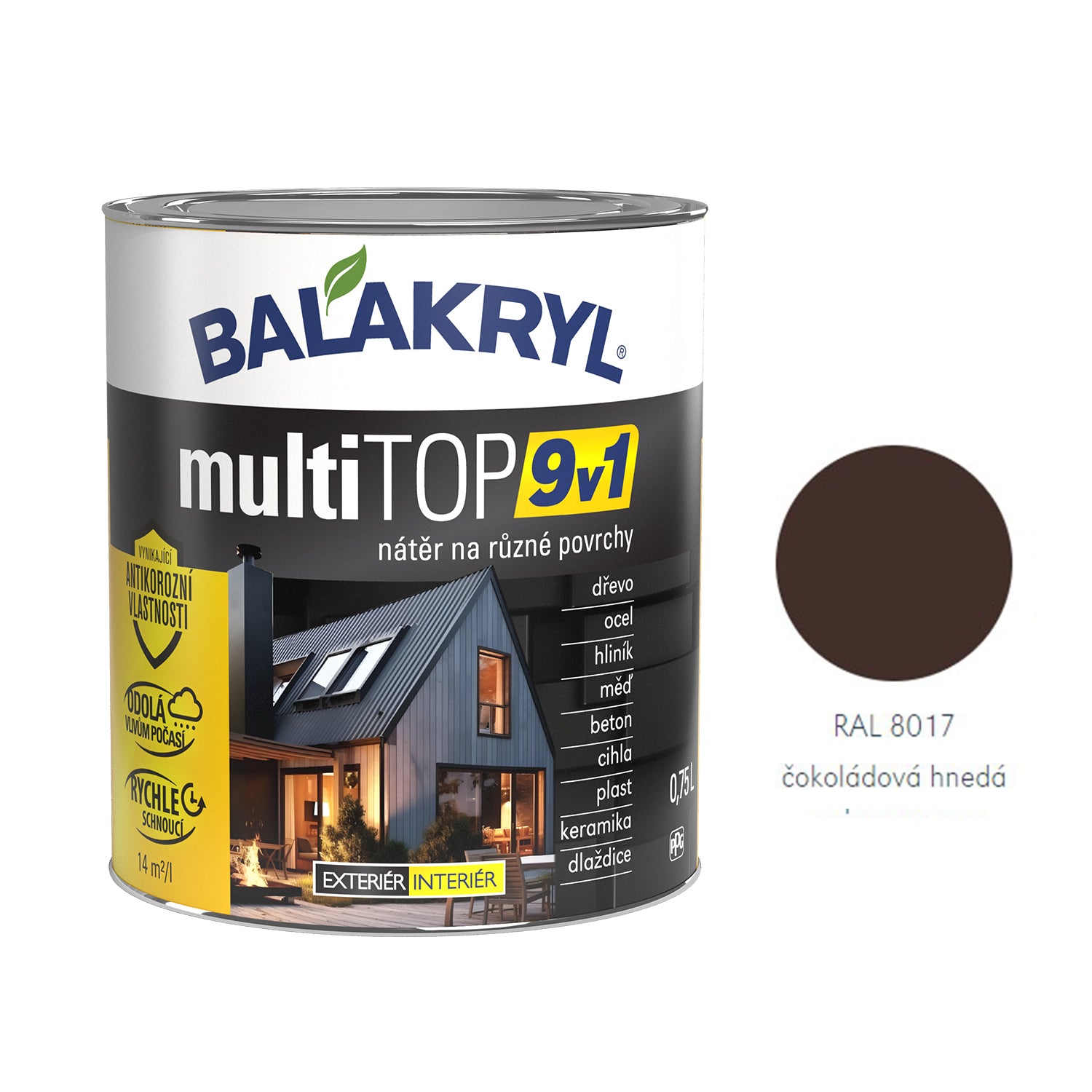 BALAKRYL multiTOP 9v1 rýchloschnúca antikorózna farba pre rôzne povrchy - telešedá 2