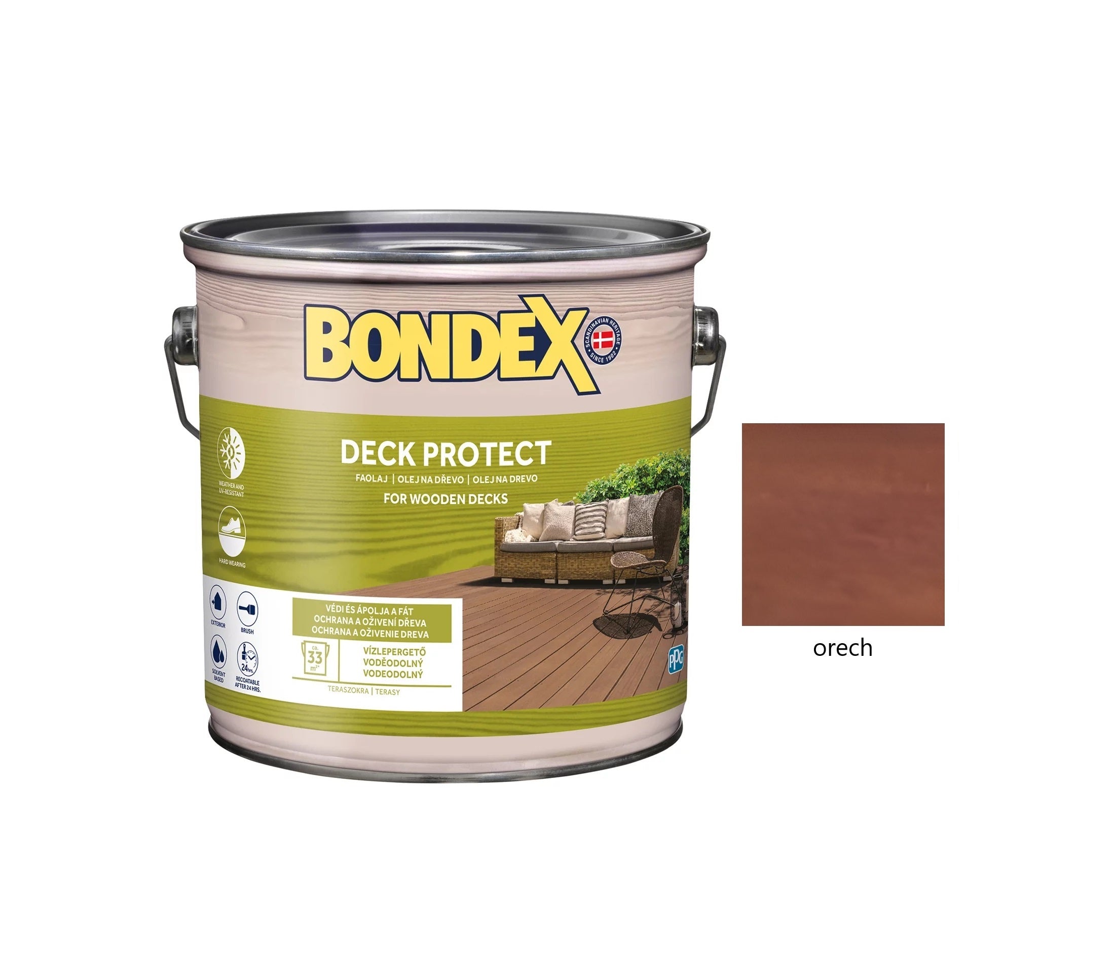 BONDEX DECK PROTECT napúšťací syntetický ochranný olej na drevo exteriér červený mahagón 2,5 l