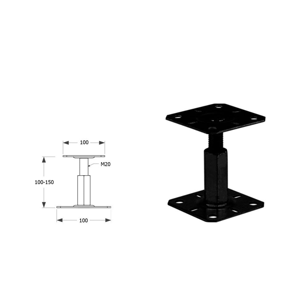DOMAX PR zaskrutkovacia pätka stĺpika nastaviteľná závitová 100-100 C