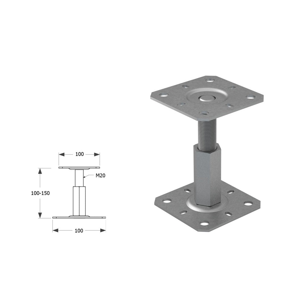 DOMAX PR zaskrutkovacia pätka stĺpika nastaviteľná závitová 100-100 ZNG