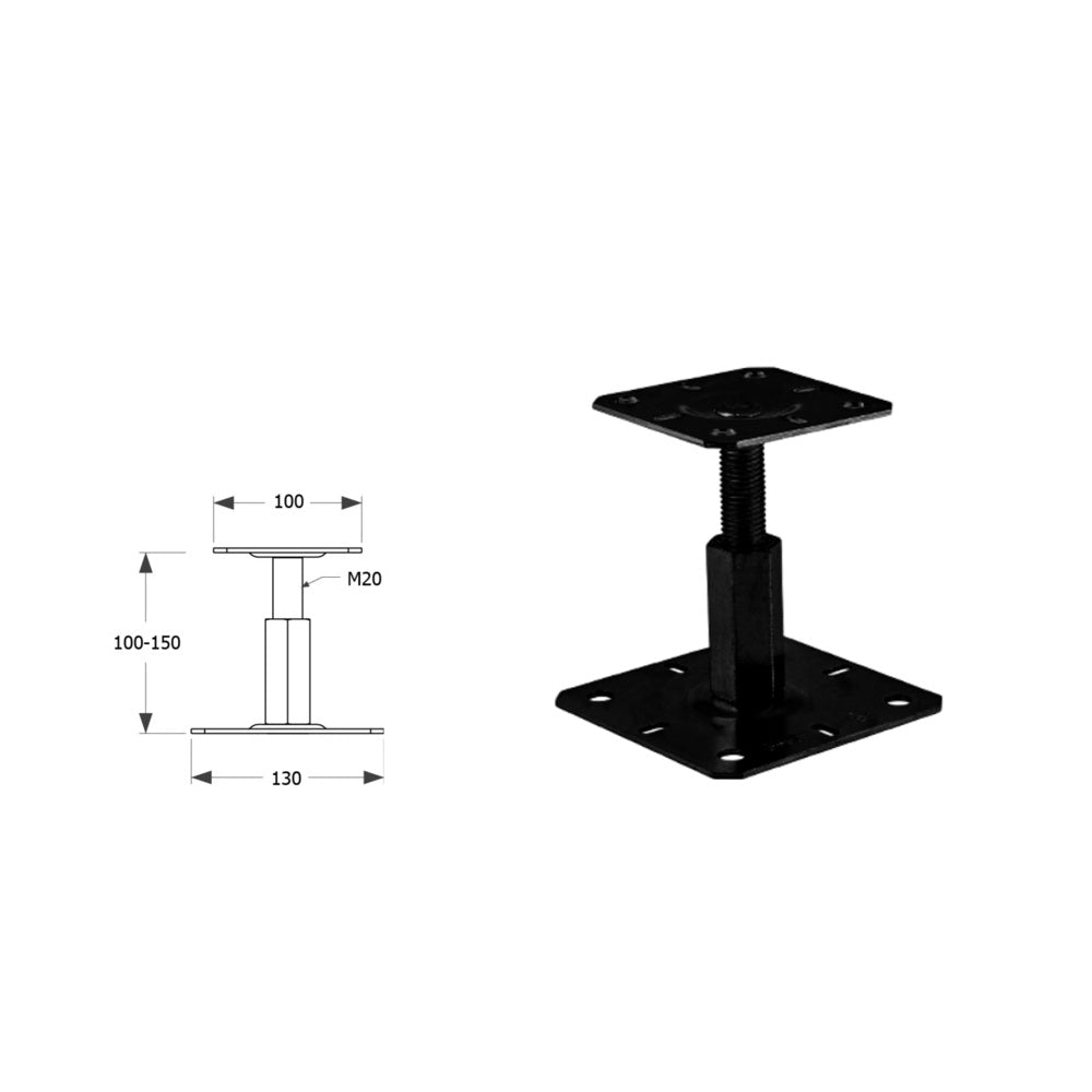 DOMAX PR zaskrutkovacia pätka stĺpika nastaviteľná závitová 100-100 C