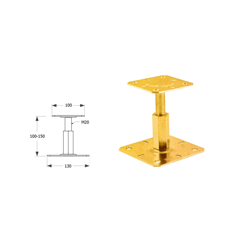 DOMAX PR zaskrutkovacia pätka stĺpika nastaviteľná závitová 100-100 ZNZ