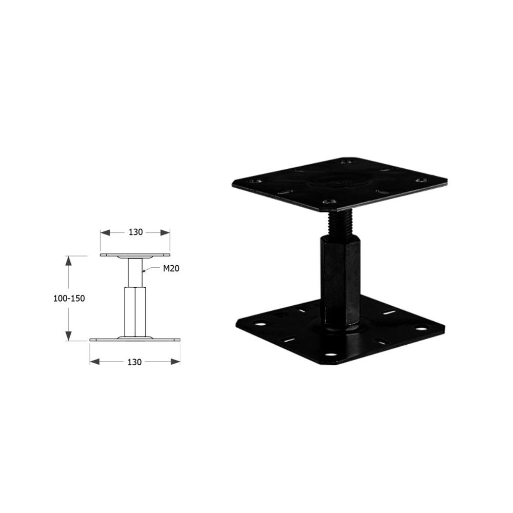 DOMAX PR zaskrutkovacia pätka stĺpika nastaviteľná závitová 100-130 C