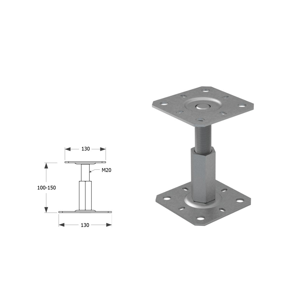 DOMAX PR zaskrutkovacia pätka stĺpika nastaviteľná závitová 100-130 ZNG