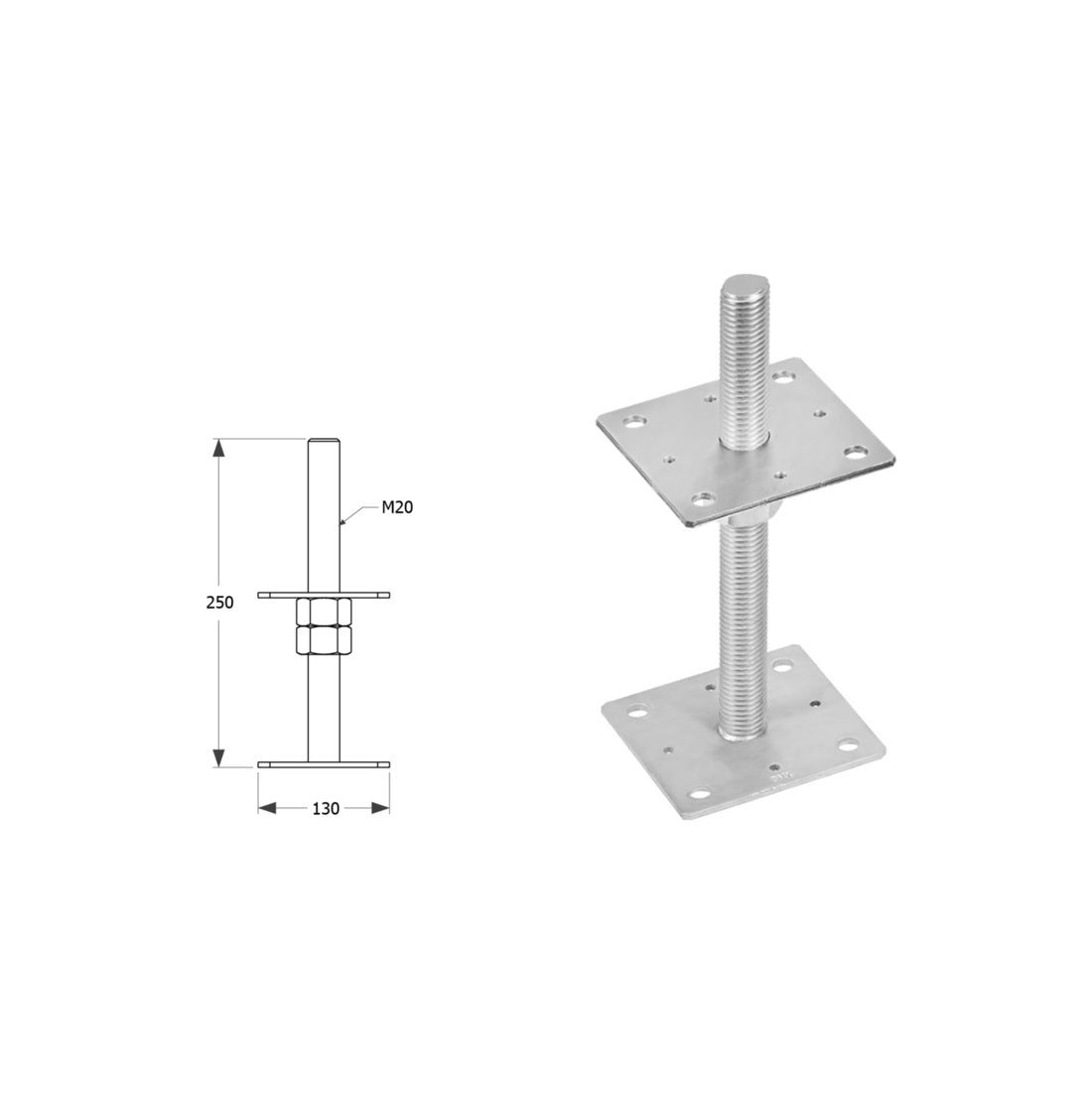 DOMAX PSR zaskrutkovacia pätka stĺpika nastaviteľná závitová 100 M20 ZNG