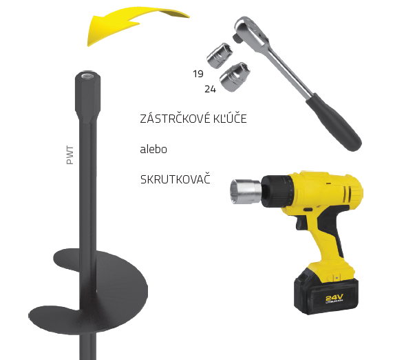 DOMAX PWT kotva na zaskrutkovanie do zeme so závitovým lôžkom montovanie