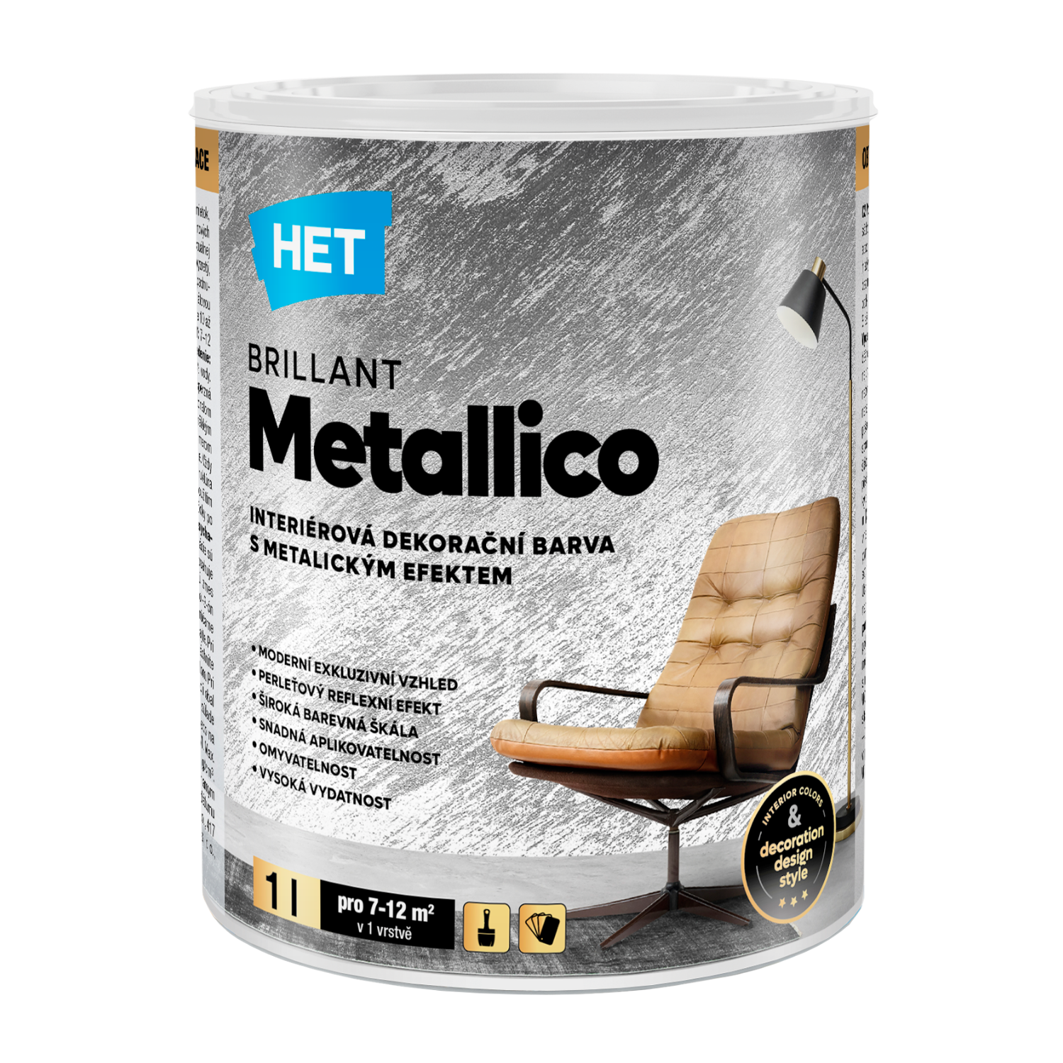 HET BRILLANT Metallico interiérová akrylátová dekoračná disperzná farba s metalickým efektom 1l