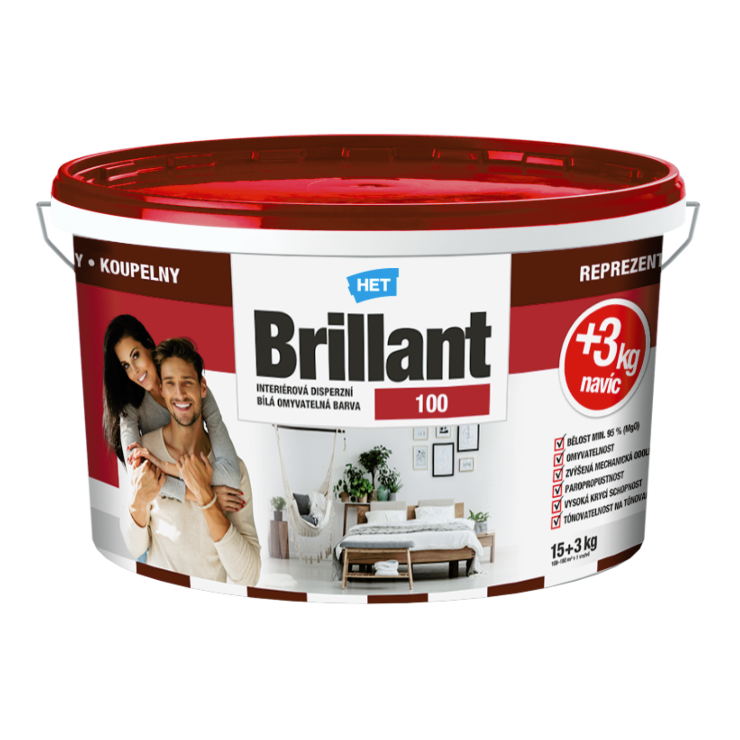 HET Brillant 100 interiérová disperzná umývateľná farba 7 kg + 1 zdarma