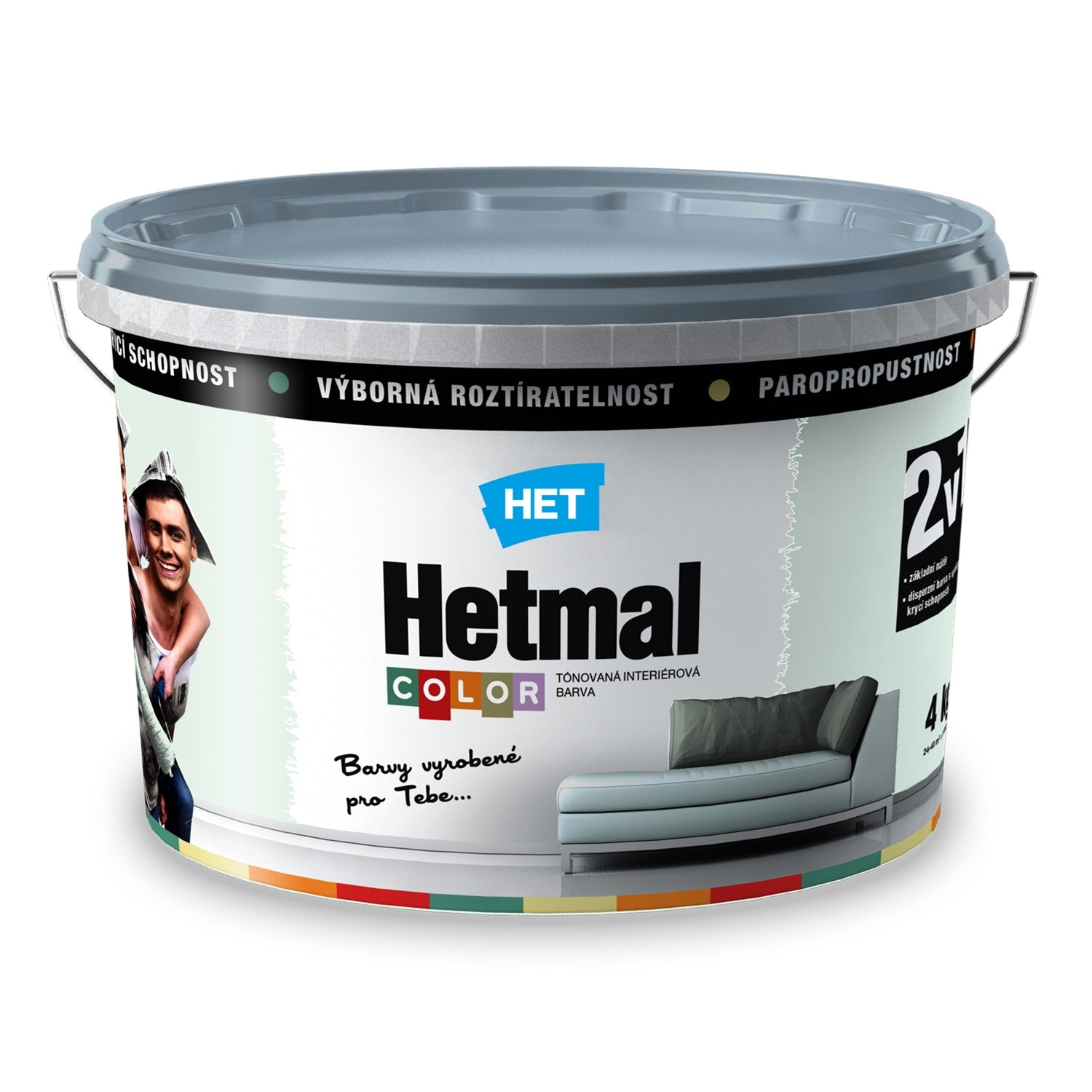 HET HETMAL COLOR Tónovaná interiérová akrylátová oteruvzdorná farba HL 0503 - zelená Lukáš 4 kg