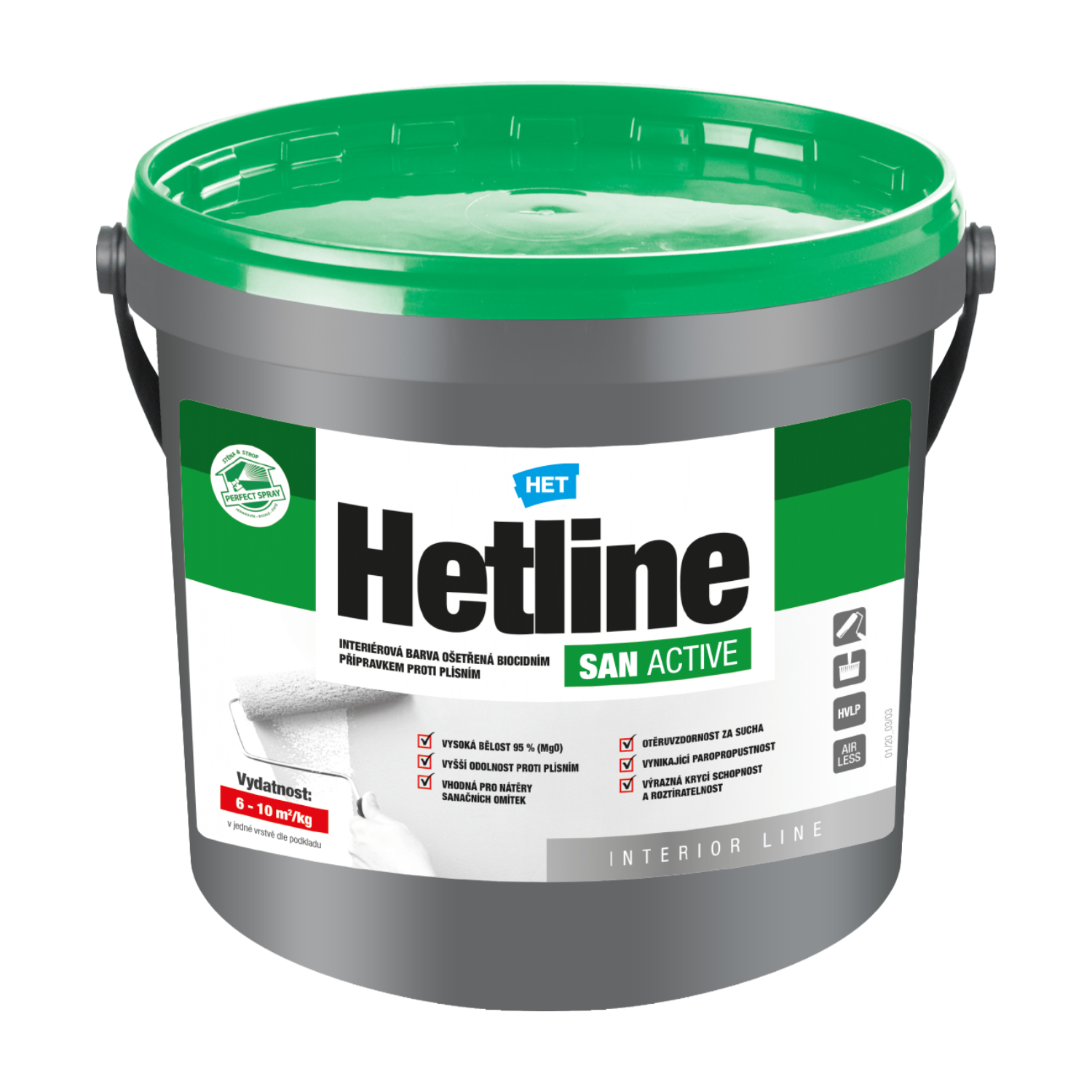 HET Hetline SAN ACTIVE interiérová biela farba ošetrená biocídnym prípravkom proti plesniam 1,5 kg