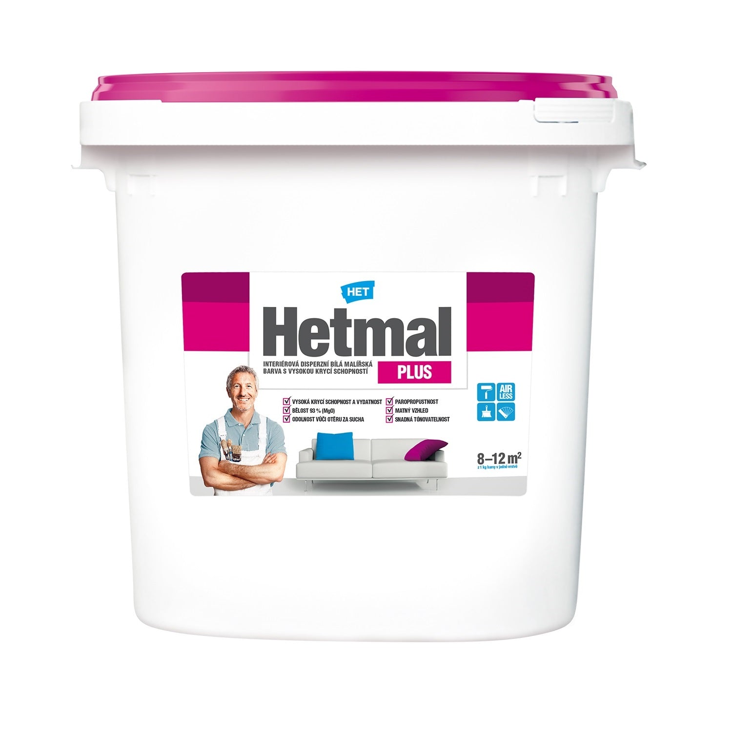 HET Hetmal PLUS interiérová akrylátová biela farba s vysokou krycou schopnosťou 40 kg